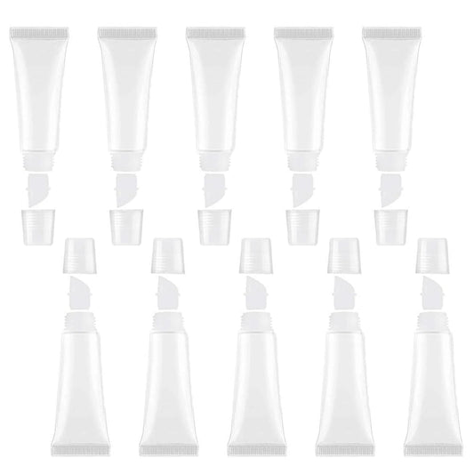 JIAKAI 10ml Mini Clear Refillable Empty Tubes Lip Gloss Balm Container，Soft Tubes Makeup Box，Shampoo Samples Empty Tubes with Screw Cover (10pcs)