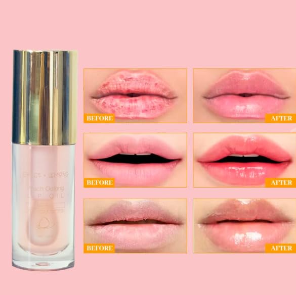 Peach Oolong Lip Oil - Jojoba Oil, Vitamin E & Uuron-cha ekisu, Non-sticky, Moisturizing & Hydrating, Lightweight, Clear