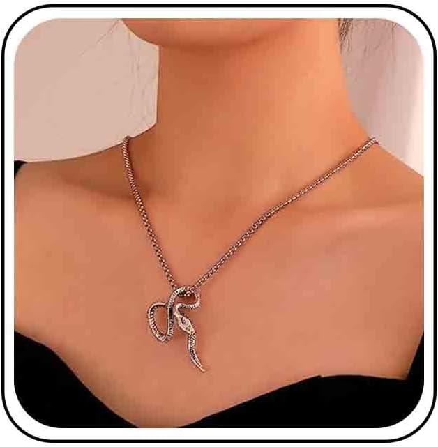 Vintage Snake Pendant Necklace Punk Snake Necklace Serpent Choker Necklace Silver Box Chain Necklace Jewelry for Women