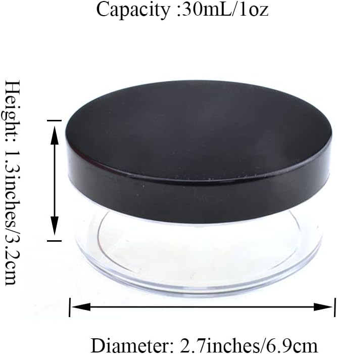 HAHIYO 3Pcs 30ml/1oz Plastic Empty Travel Compact Case Makeup Cosmetic Jar Refillable Powder Box No Leak Holder with Common Sifter and Black Screw Lid