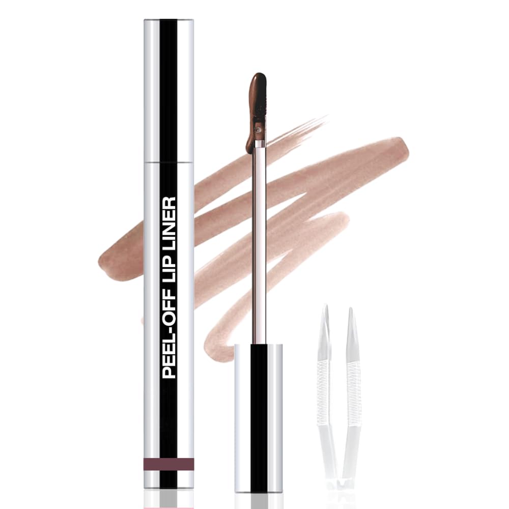 Peel Off Matte Liquid Lip Gloss Stain-Lip Liner with Tweezer, Dark Brown Peel Off Lip Stain, Long Lasting & Waterproof Lipstick Tattoo, Transfer-Proof Lip Gloss for All Skin Types (05#, 1Pcs)