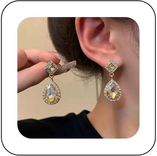 Vintage Crystal Teardrop Earrings Rhinestone Drop Earrings Sparkly Cz Teardrop Dangle Earrings Gold Square Gem Stud Earrings Jewelry for Women