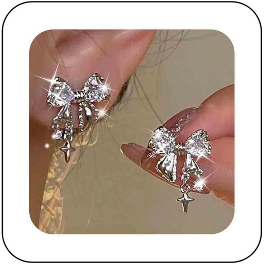 Vintage Crystal Bow Earrings Black Onyx Stud Earrings Silver Tiny Cross Drop Earrings Sparkly Cz Rhinestone Bow Earrings Jewelry for Women