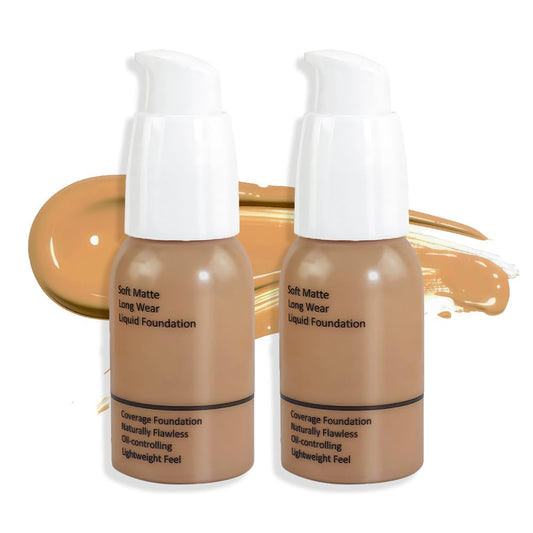 2Pcs Matte Liquid Full Coverage Foundation, Flawless Soft Matte 24HR Oil Control Full Coverage Foundation Makeup for Women, Long-Lasting Waterproof Full Coverage, 04#Warm Sun (04+04, Pack of 2)