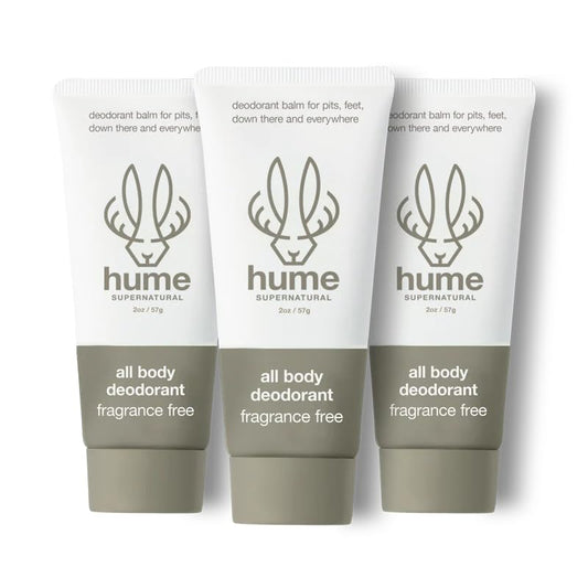 Hume Supernatural Invisible Whole Body Deodorant Balm - Full Body Protection - Aluminum Free, No Baking Soda - Anti-Chafing Odor Control - Clinically Tested on Sensitive Skin (Fragrance Free, 3-Pack)