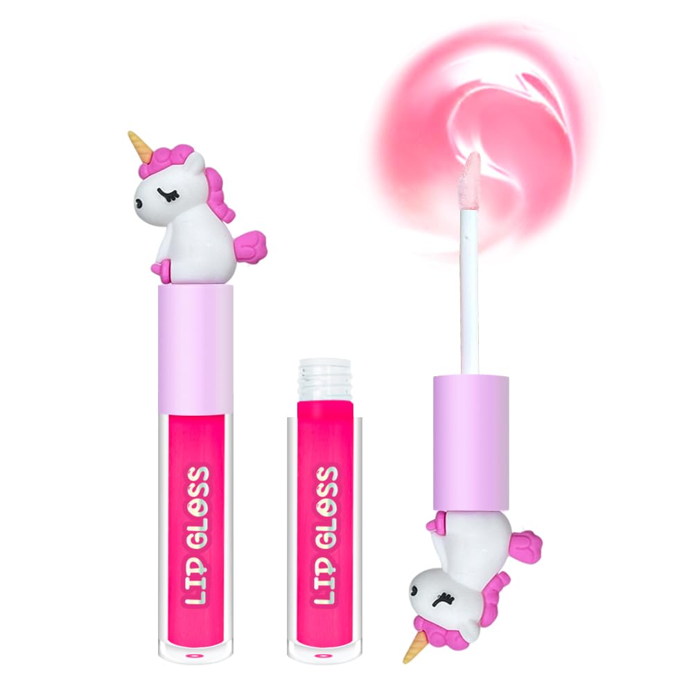 M&U MAKE YOU UP 4pc Unicorn Lip Gloss Stick for Girls- Party Favors Glossy Lip Set with Magic Topper, Girls Birthday Gift, Princess Theme Gift (4 Pack) - Non Toxic