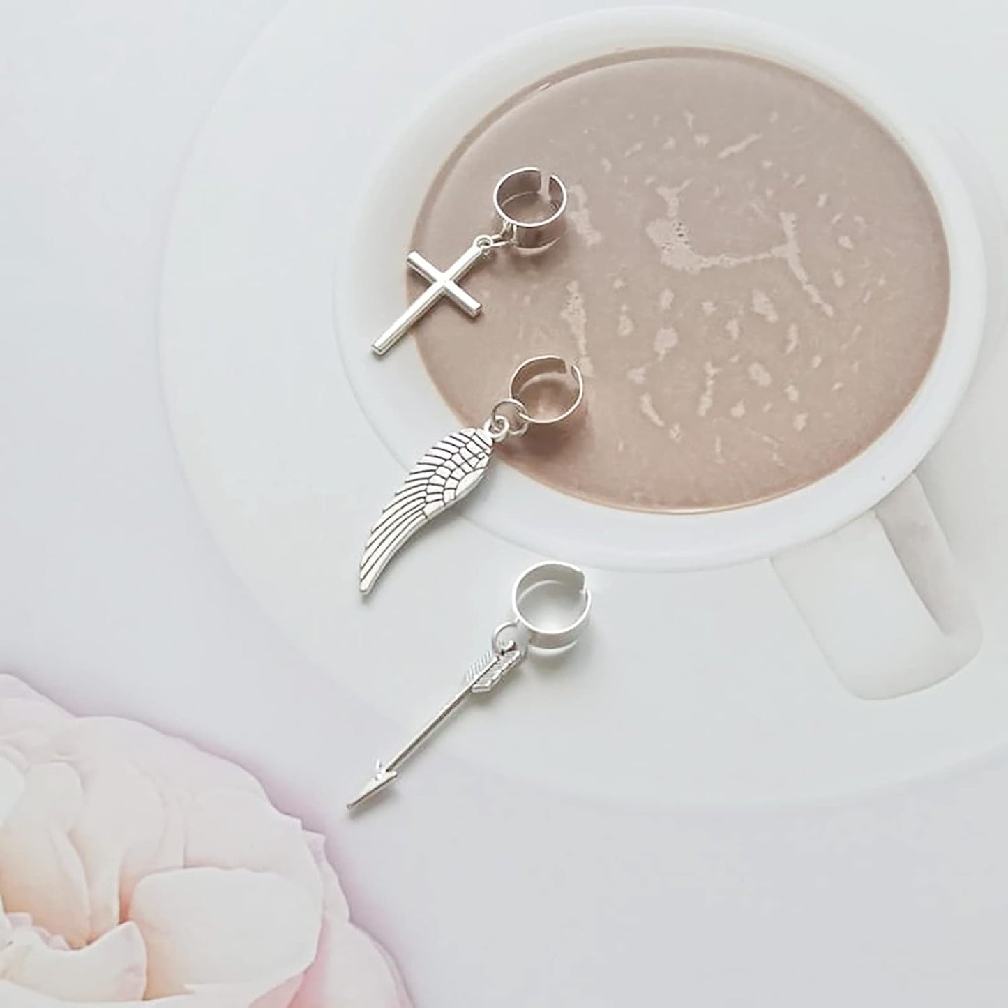 Angel Wings Ear Cuffs 3Pcs Arrow Cross Ear Chain Helix Cartilage Clip Dangle Jewelry for Women Men…