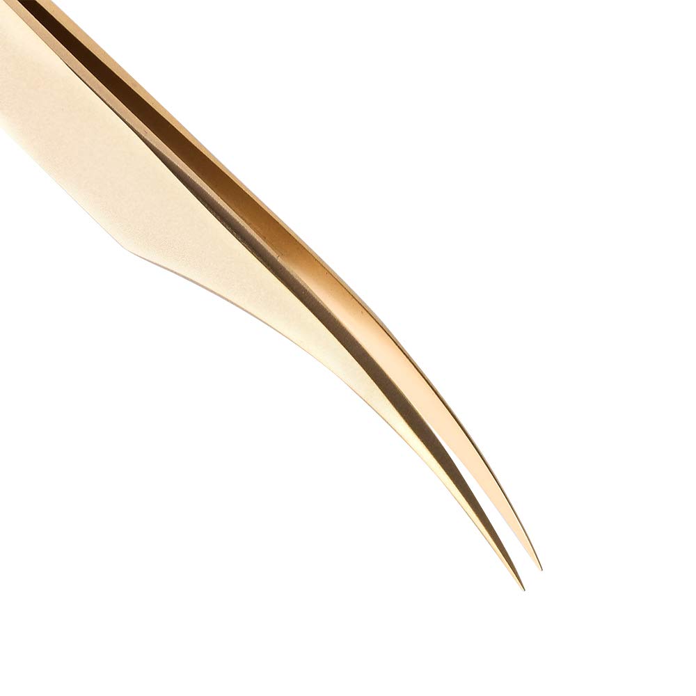 Ms.Queen Eyelash Extension Tweezers Set-Precision Tweezers for 2D-6D Volume&Individual False Lashes Extensions with PU Storage Case-Golden (Dolphin Tweezers/M003-3)