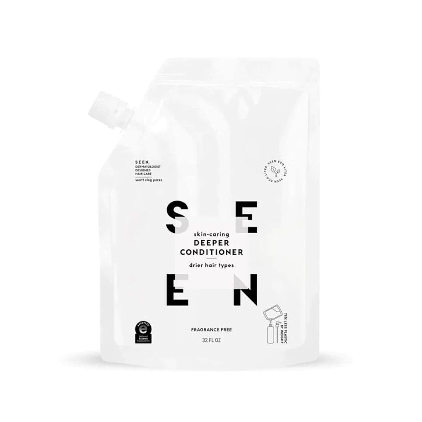 SEEN Deeper Conditioner Eco-Refill, Fragrance Free - Non-Comedogenic & Sulfate-Free Hair Conditioner- Dermatologist-Developed - Safe for Sensitive & Acne Prone Skin