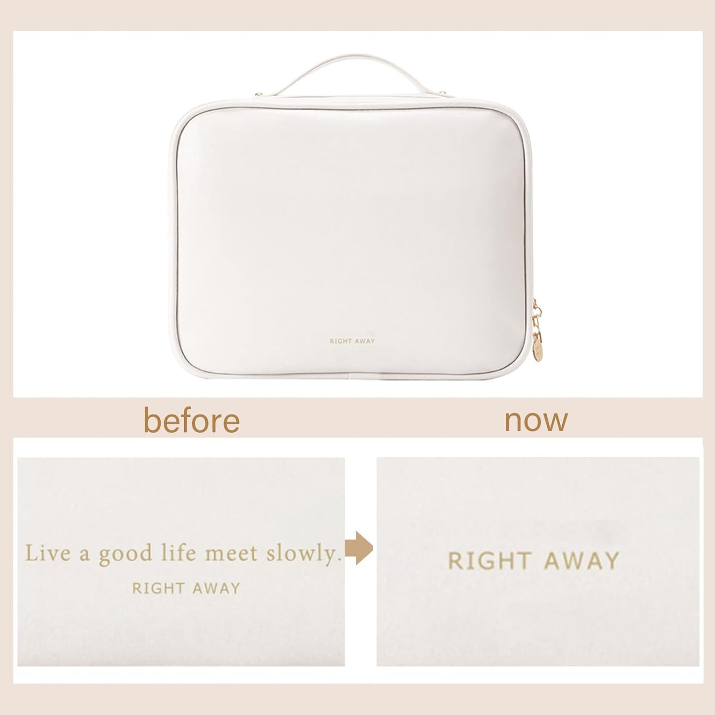 RIGHT AWAY Travel Toiletry Bag for Women,Large Makeup Bag& Cases,Waterproof Cosmetic Organizer Bag with Compartments,Portable Make Up Bag for Travel Size Toiletries,Skincare,Brushes Set,White