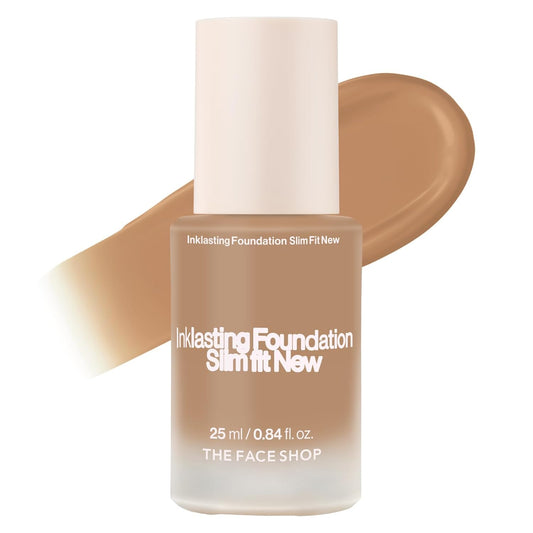 THE FACE SHOP Ink Lasting Liquid Foundation, Full Coverage, 72‑Hour Wear Semi‑Matte Finish, Makeup with Bakuchiol, N410 Cappuccino, 0.84 Fl. Oz.