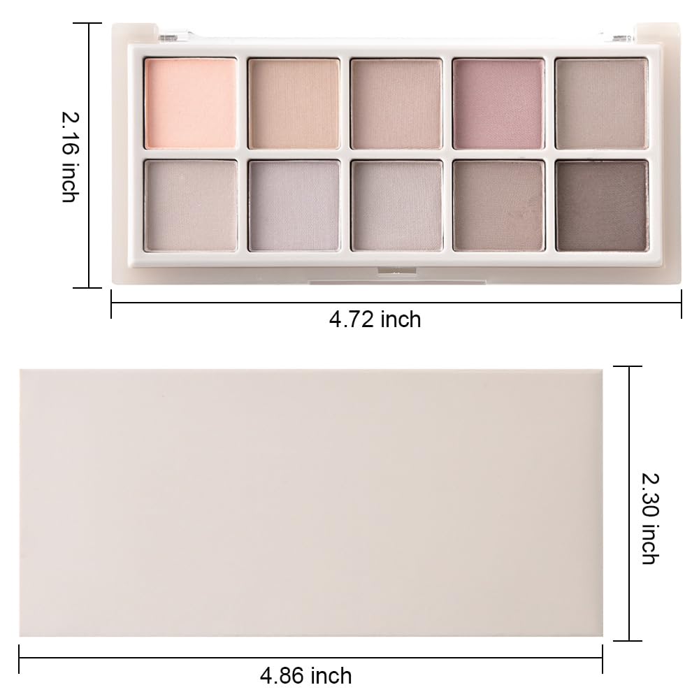 10 Color Matte Eyeshadow Palette, Neutral Taupe & Grey Brown Shades, Ultra-Blendable, Long-Lasting Natural Nude Makeup Palette for Women,Vegan & Cruelty-Free,Perfect for Everyday or Professional Looks