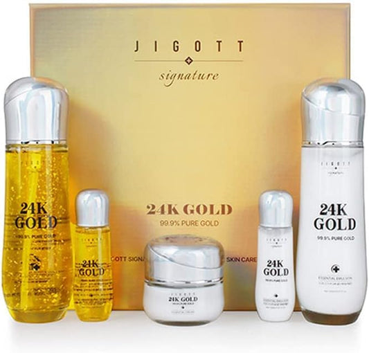 Signature 24K Gold Essential Skin Care 3 Set Toner, Emulsion, Cream Set (24K Gold)