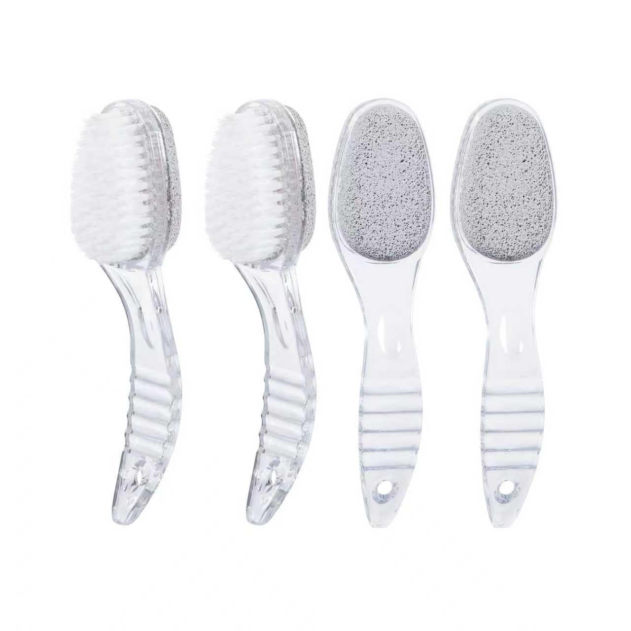 4 Pcs Foot Pumice Stone Brush Calluses Remover, Ooloveminso Large Foot Scrubber Foot File with Handle 2 in 1 Suitable for Horniness Foot Spa, Foot Care Smooth Skin (Transparent)