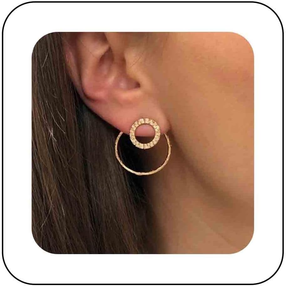 Vintage Crystal Circle Ear Jacket Earrings CZ Hollow Circle Hoop Earrings Gold Circle Earrings Minimalist Geometric Circle Stud Earrings Jewelry for Women