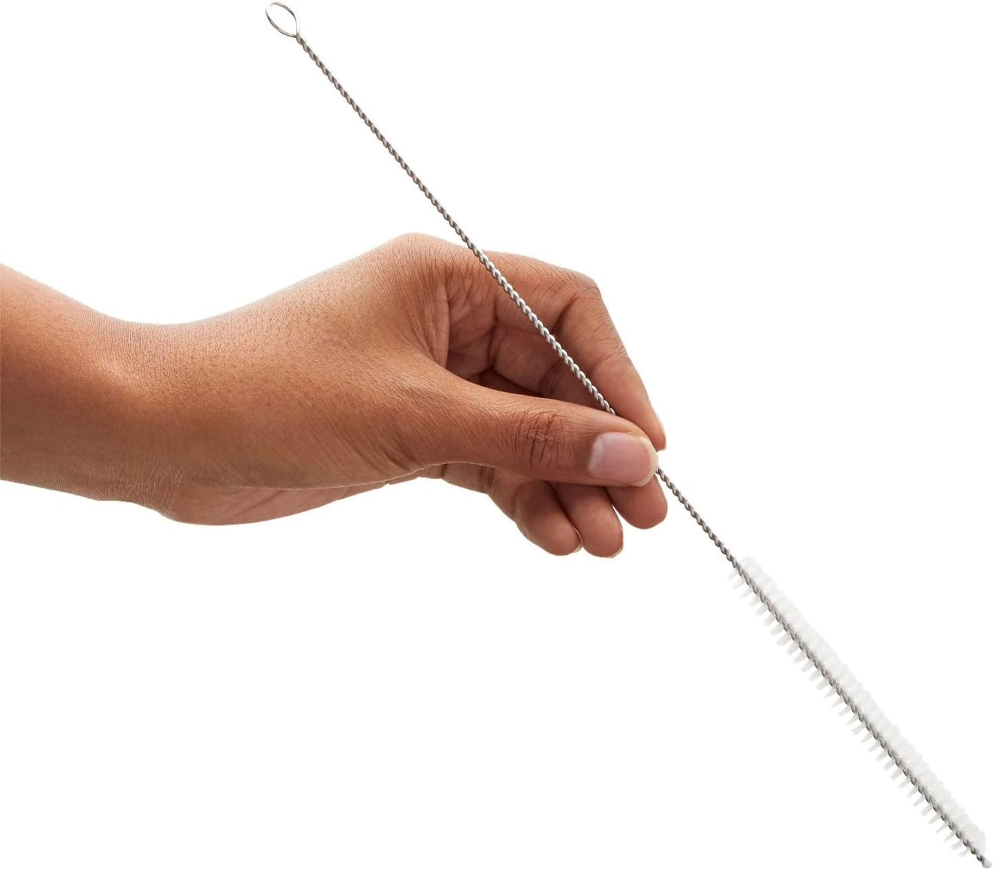 Juvale Straw Cleaner Brush - 12 In, Silver & White, 4-Pack - Stainless Steel Straw Cleaner Brush for Water Bottles & Pipes with Flexible Nylon Tip for Narrow Openings