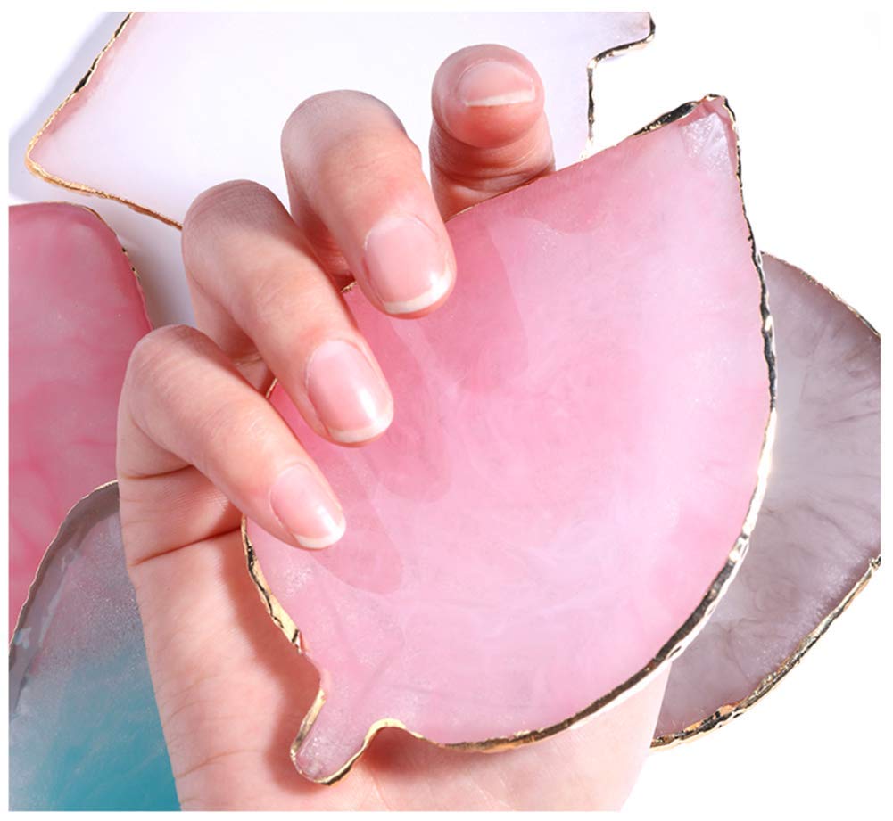 Resin Nail Art Plate Palette,Makeup Palettes,Gel Polish Color Mixing Plate Drawing Painting Color Palette,Golden Edge Heart Shaped Nail Art Display Holder