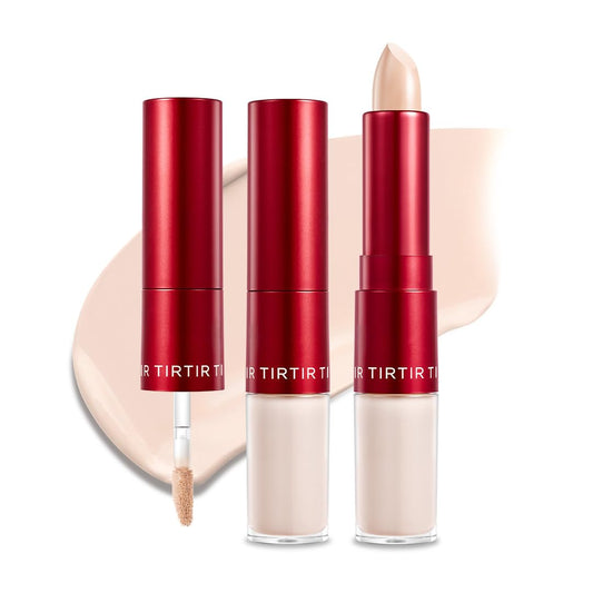 TIRTIR Glide&Hide Blurring Concealer - Creamy texture, Conceals dark circles and wrinkles, Dual formula (liquid tip & balm stick), Long-lasting wear, Korean Makeup, #1N, 0.28 Oz