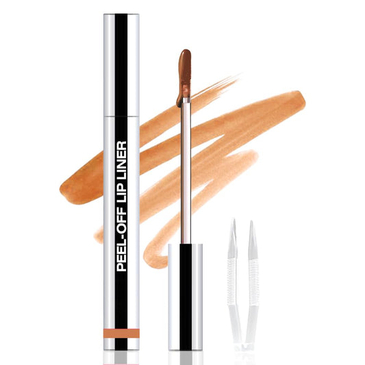Peel Off Matte Liquid Lip Gloss Stain-Lip Liner with Tweezer, Orange BrownPeel Off Lip Stain, Long Lasting & Waterproof Lipstick Tattoo, Transfer-Proof Lip Gloss for All Skin Types (01#, 1Pcs)