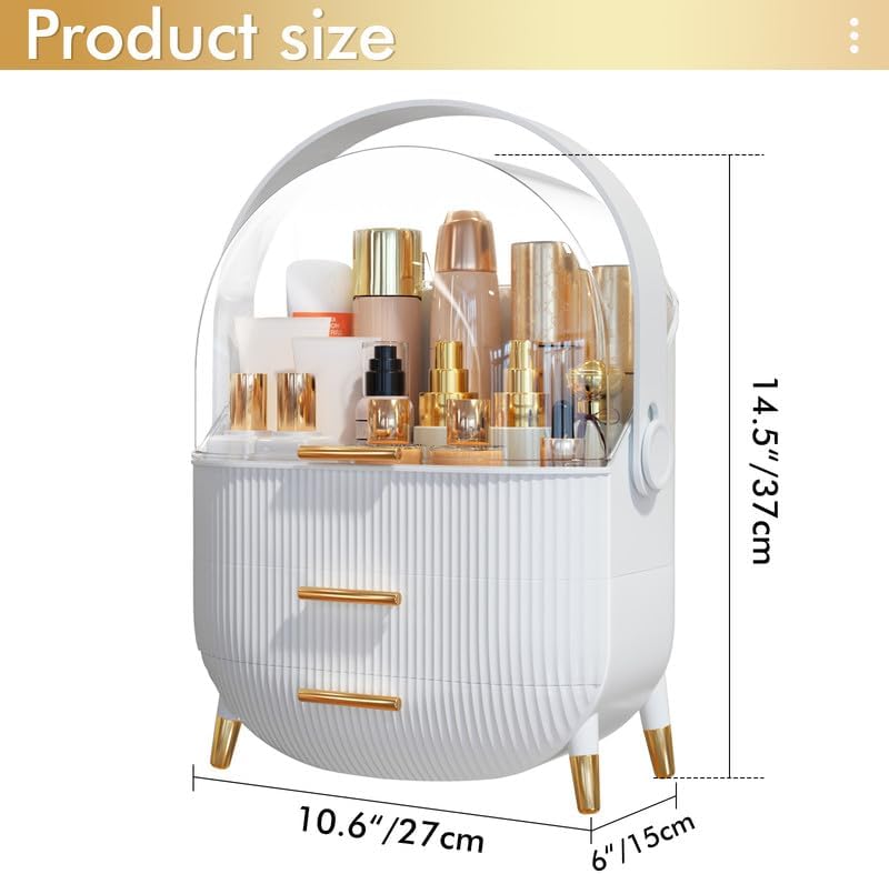 Makeup Organizer Skincare Organizers - Cosmetic Display Cases with Transparent Cover, SkinCare Organizers for Bathroom Countertop, Bedroom Vanity Desk, Lipstick Organizer, White