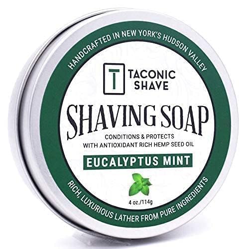 Taconic Shave Eucalyptus Mint Scent Shaving Soap – Invigorating Eucalyptus Menthol Aroma – Barbershop Quality Puck with Natural Oils – Cooling Lather – Made in USA