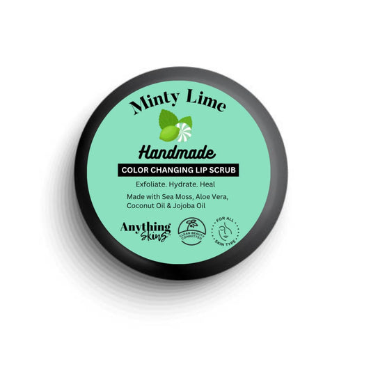 Handmade Anything Skins 100% Natural Color Changing Lip Scrub Conditioning Moisturizing Exfoliator Gentle Exfoliant, Sugar Polish and Scrubber for Chapped Dry Lips, 1oz (Minty Lime, 1oz)