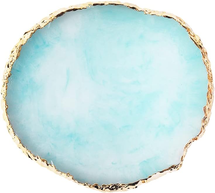 Resin Nail Art Palette, Nail Art Painting Mixed Color Palette Gold Edge Nail Gel Color Makeup Display Board (3#Blue)