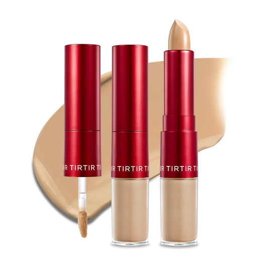 TIRTIR Glide&Hide Blurring Concealer - Creamy texture, Conceals dark circles and wrinkles, Dual formula (liquid tip & balm stick), Long-lasting wear, Korean Makeup, #6O, 0.28 Oz