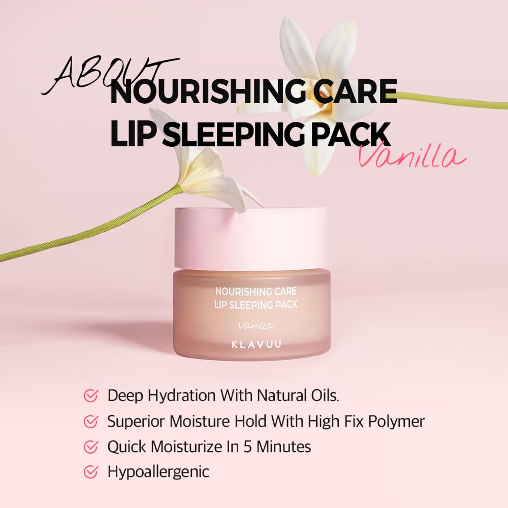 Klavuu Lip Mask Sleeping Pack (0.7oz) – Overnight Deep Hydrating Korean Lip Balm Treatment for Very Dry, Chapped Lips | Lip Lightening & Plumping with Instant Hydration | Gentle Exfoliating (Vanilla)