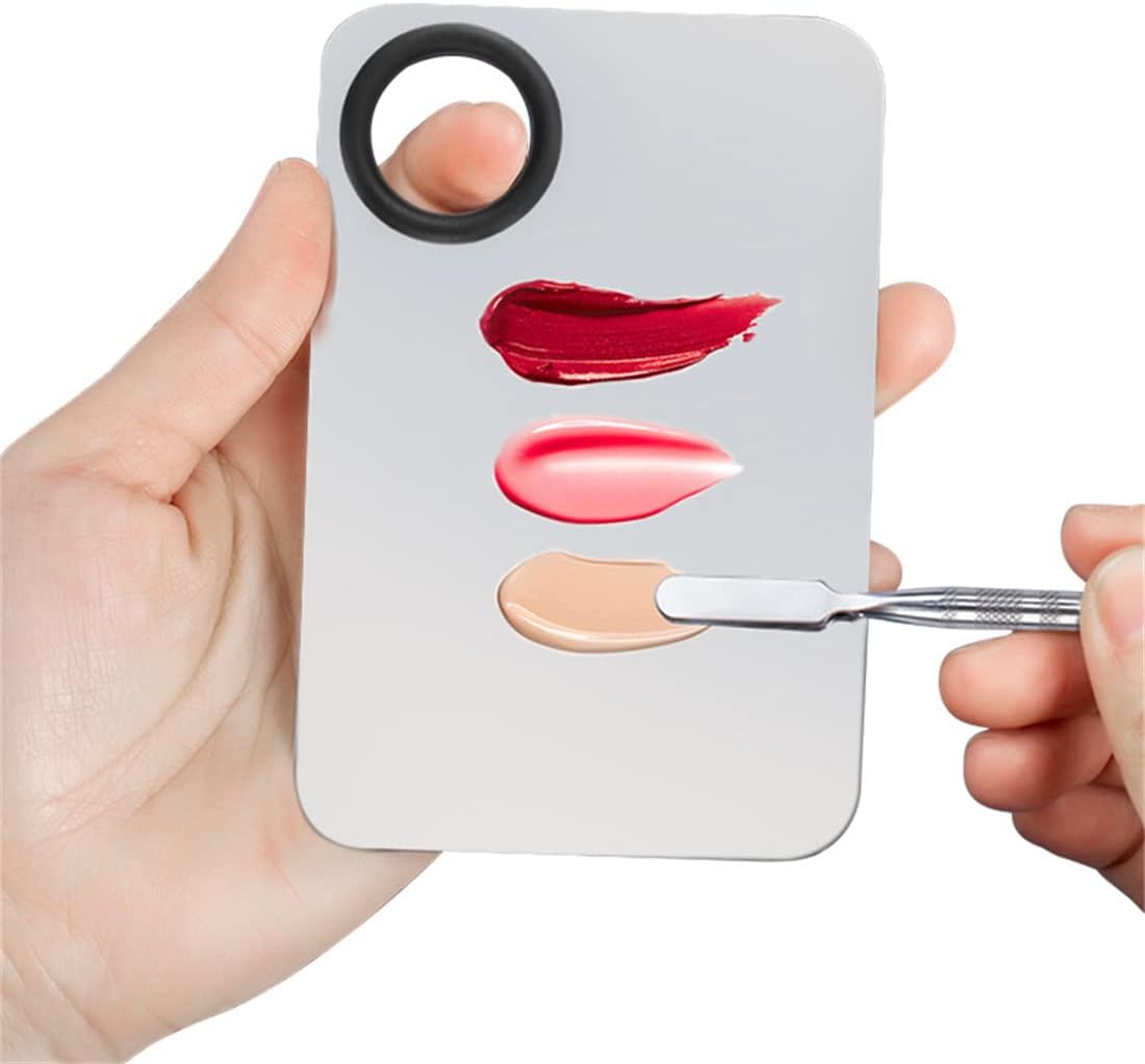 Makeup Mixing Palette,Stainless Steel Foundation Palette Cosmetic Mixing Makeup Palette Eye Shadow Eyelash Makeup Plate with Spatula Rod for Mixing Foundation Eye Shadow Eyelash Nail Art