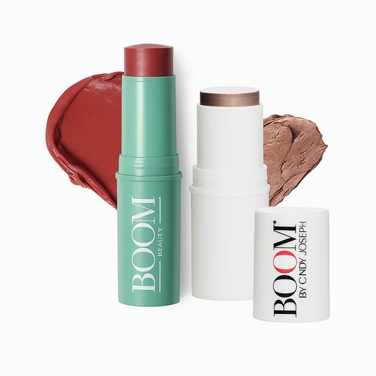 Boomstick Rose Nude ® Duo - Blush Stick in Rose Nude & Boomstick Glimmer ® Highlighter Stick, Multi-Use Vegan Moisturizer & Makeup Sticks - BOOM! by Cindy Joseph