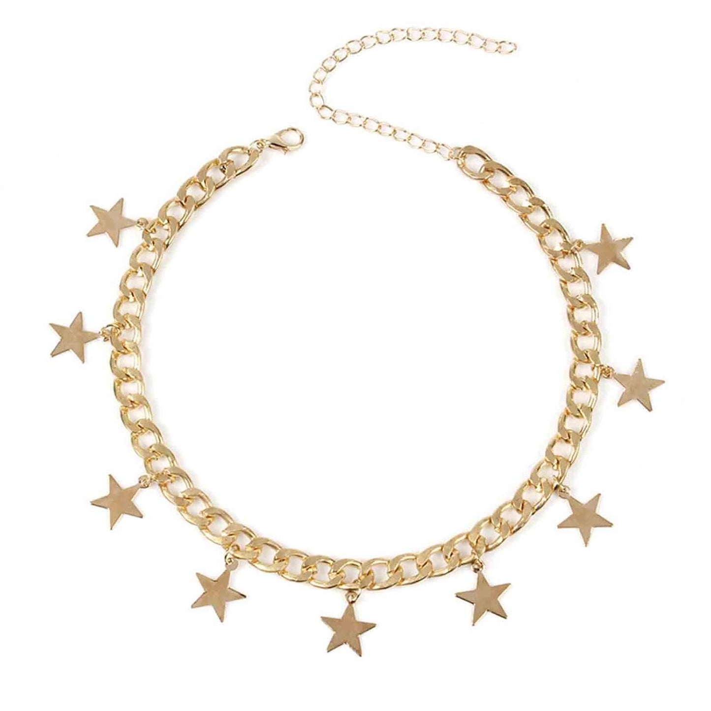 Boho Star Dangle Choker Necklace Gold Chunky Curb Chain Necklace Punk Thick Chain Choker Necklace Minimal Short Chain Necklace Jewelry for Women and Girls