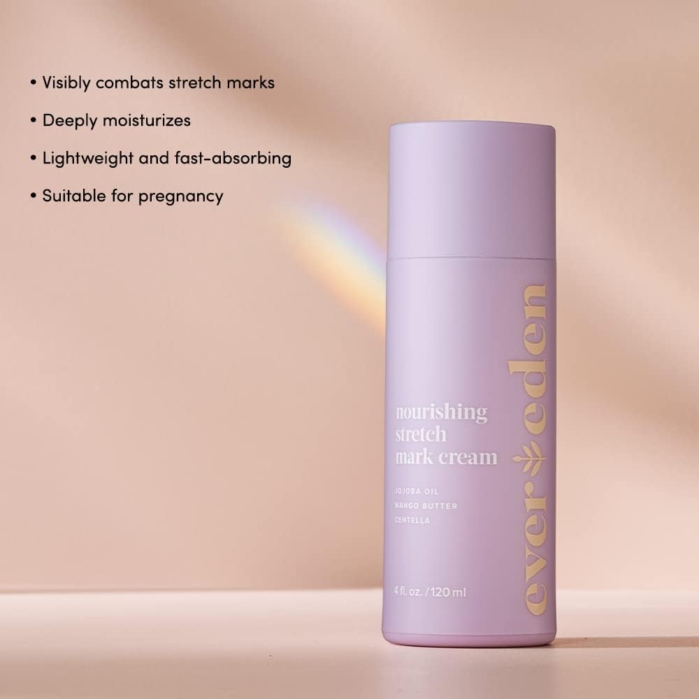 Evereden Nourishing Stretch Mark Cream, 4.0 fl oz. & Golden Belly Serum, 1.7 fl oz. & Soothing Belly Mask for Stretch Marks - 2nd/3rd Trimester Size, 4 pack | 3 Item Bundle Set | Pregnancy Skincare