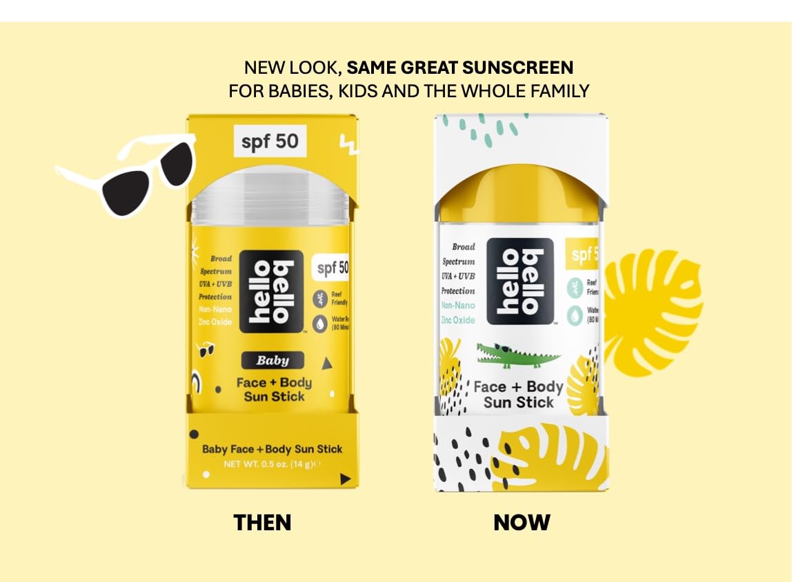 Hello Bello Mineral SPF 50 Face & Body Sunscreen Stick, Water Resistant and Reef Friendly Roll On Sun Protection, 1oz