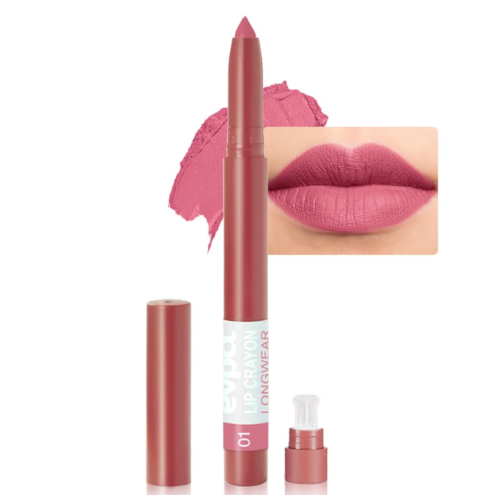 BINGBRUSH Lip Crayons Matte Longwear Lipstick Pack Set,Moisture Smooth Lipliner With Built-in Sharpener Ultimate Super Stay Ink Lip Crayon for Makeup,Waterproof Velvet Lipgloss Lip Stain(1#Pink Beige)