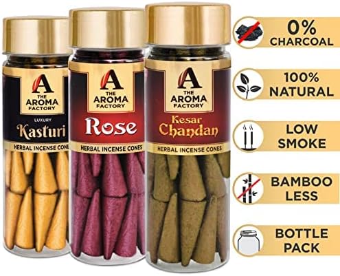 The Aroma Factory Organic Incense Dhoop Cones 3x30 Cones Jute Gift Set with Holder (Royal Luxury)