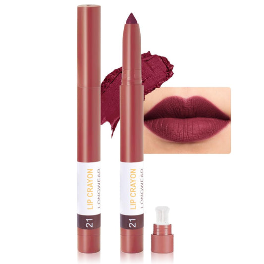 BINGBRUSH Lip Crayons Matte Longwear Lipstick Pack Set,Moisture Smooth Lipliner With Built-in Sharpener Ultimate Super Stay Ink Lip Crayon for Makeup-Waterproof Velvet Lipgloss Lip Stain(21#Dark Red)