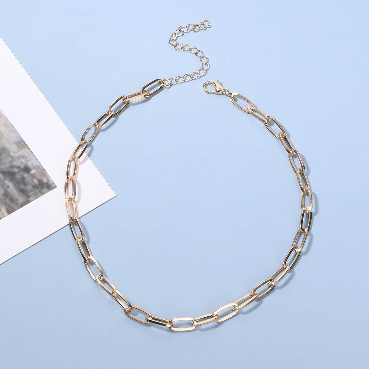 Punk Paper Link Choker Necklace Gold Paperclip Chain Necklace Choker Open Link Chain Necklace Trendy Chain Necklace Jewelry for Women and Girls