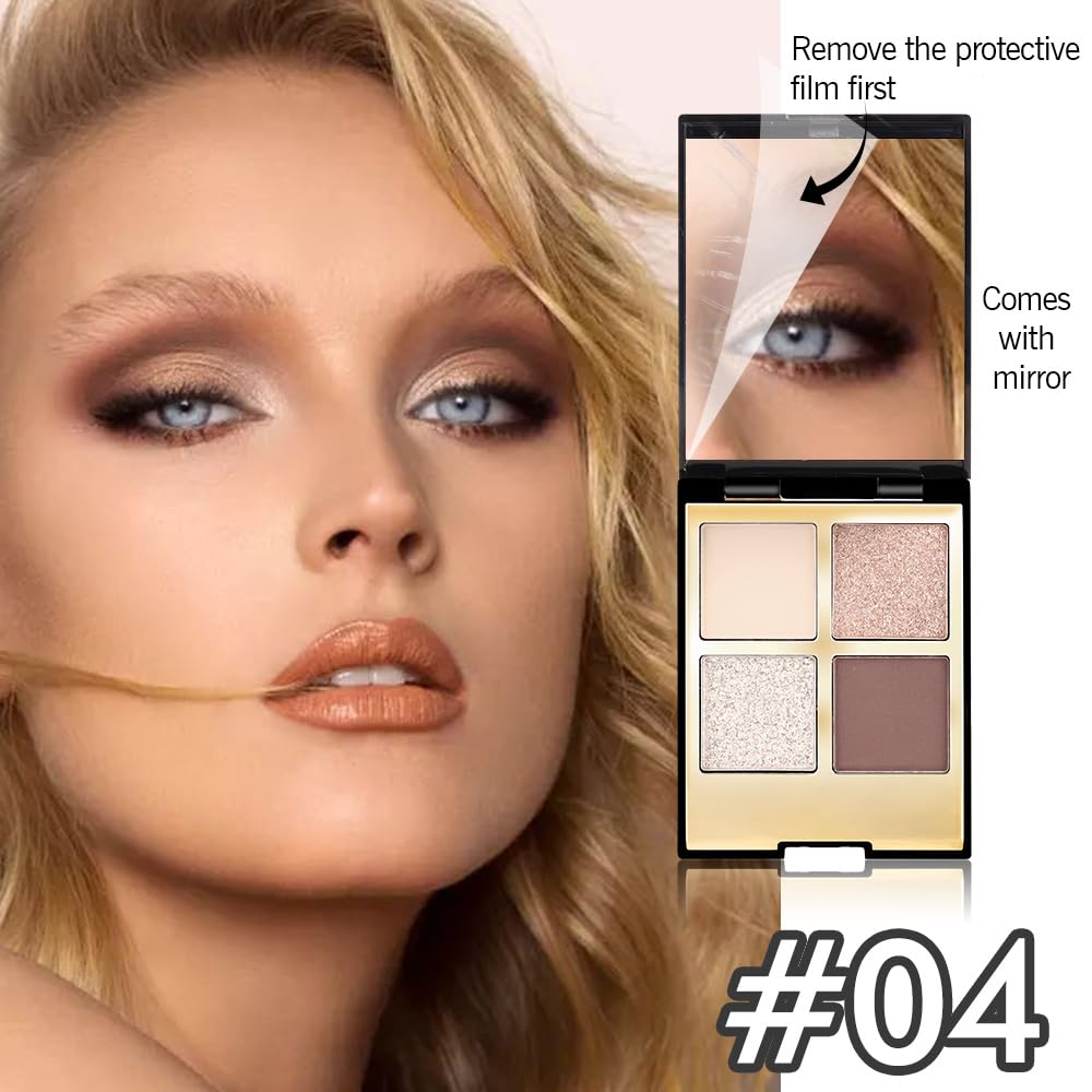 4 Colors Eyeshadow Makeup Palette,Nude Rose Gold Brown Natural Neutral Nude Eye Shadow Palette with Mirror,Long Lasting Naturing-Looking,Waterproof,Travel Size