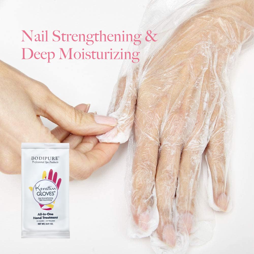 Bodipure All-In-1 Moisturizing Hand Mask Gloves – Keratin & Vitamin E Treatment for Dry Cracked Hands, Deep Hydration Repair Gloves, Strengthen Nails & Soften Cuticles, Spa Hand Care 24 Pairs