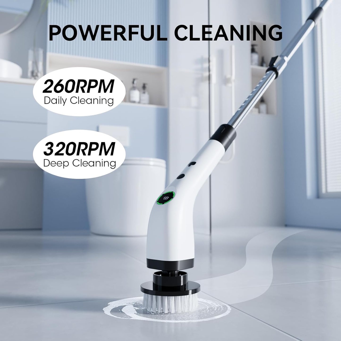 Electric Bathroom Cleaning Brush, Cordless Spin Scrubber Full Body Waterproof IPX7 with Adjustable Handle, 8 Replaceable Brush Heads for Bathtub/Kitchen/Window/Home -SD-CTB01