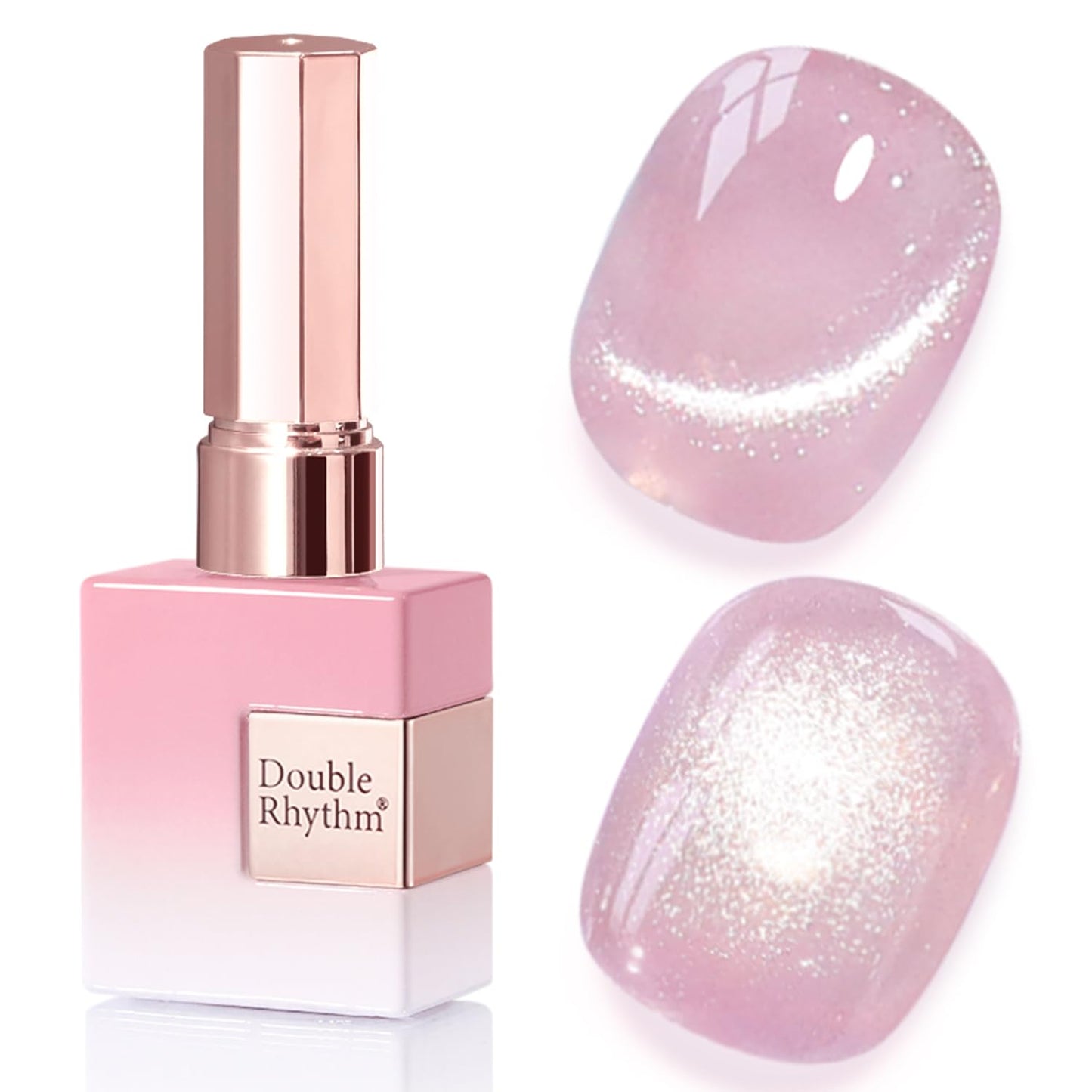 Double Rhythm 0.5 Oz Cat Eye Gel Polish with Magnet Same Color Same Bottle Holographic Glitter Shimmer Translucent Color Salon 15 ML Magnetic Nail Art (Purple Pink-MC1157)