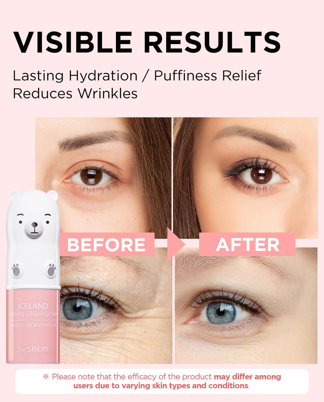 THESAEM Iceland Hydrating Collagen Eye Stick 0.24oz - Anti-wrinkle Moisturizing Eye Balm for Saggy Skin – Under Eye Treatment - Balm to Smooth Skin Texture - Rose Scent