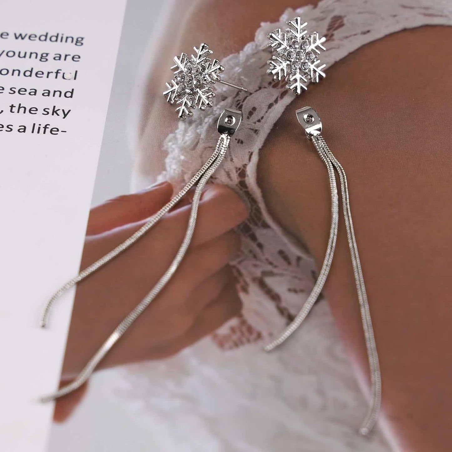Vintage Crystal Snowflake Chain Earrings Cz Snowflake Stud Earrings Silver Long Chain Tassel Earrings Metal Snake Chain Drop Earrings Jewelry for Women