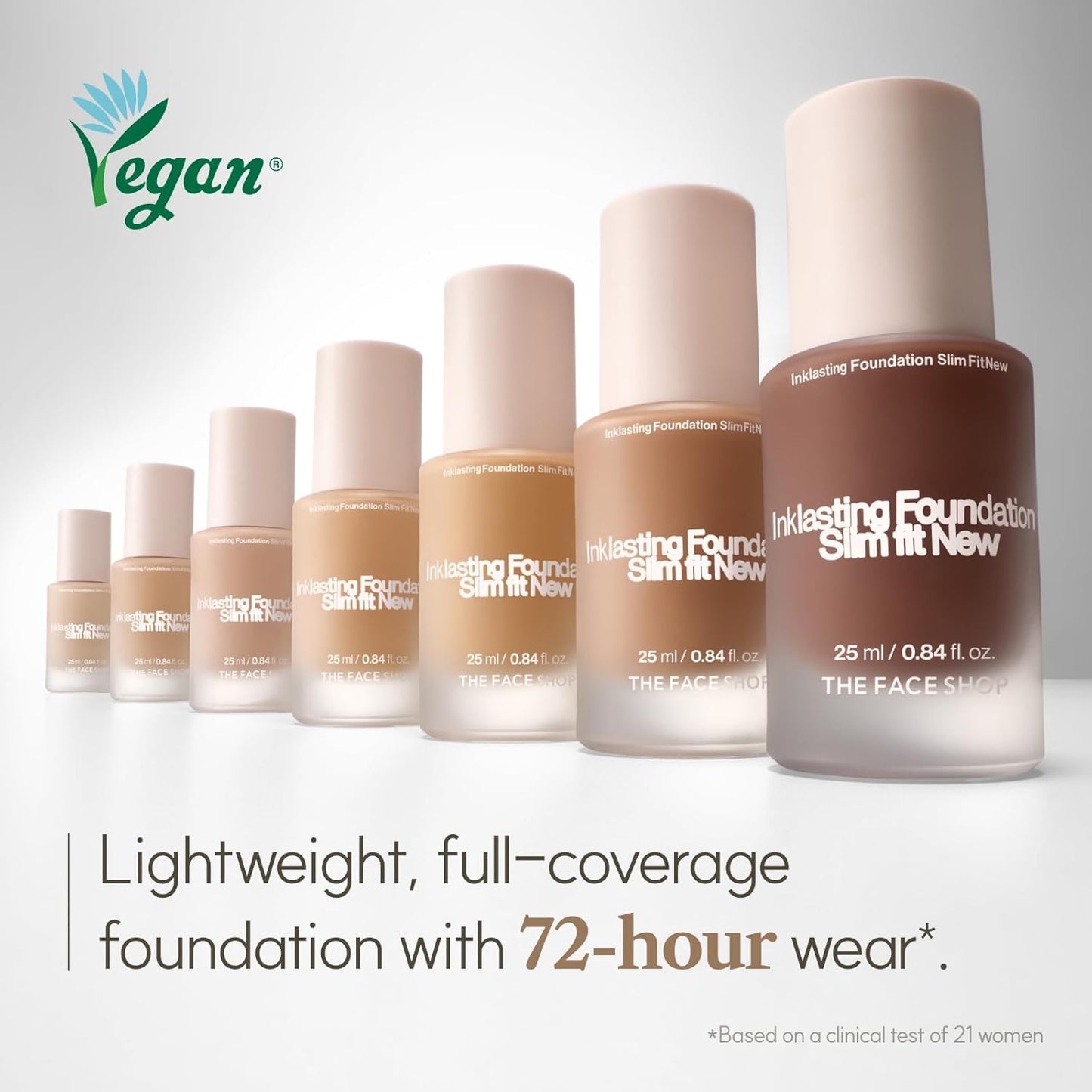 THE FACE SHOP Ink Lasting Liquid Foundation, Full Coverage, 72‑Hour Wear Semi‑Matte Finish, Makeup with Bakuchiol, C210 Cool Sand, 0.84 Fl. Oz.