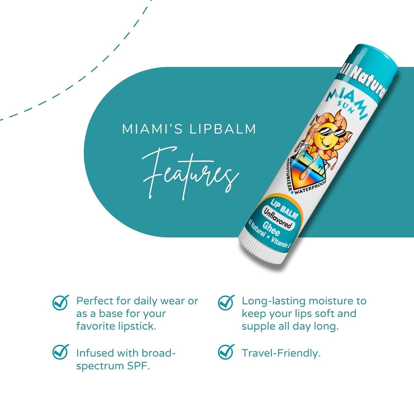 Miami Sun Natural Ghee Lip Balm, Hydrating Lip Treatment with Shea Butter & Beeswax, Organic & Non-Toxic, Best for Dry, Chapped Lips - Moisturizing, Healing, Chemical-Free Lip Repair (2 Pcs, Natural)