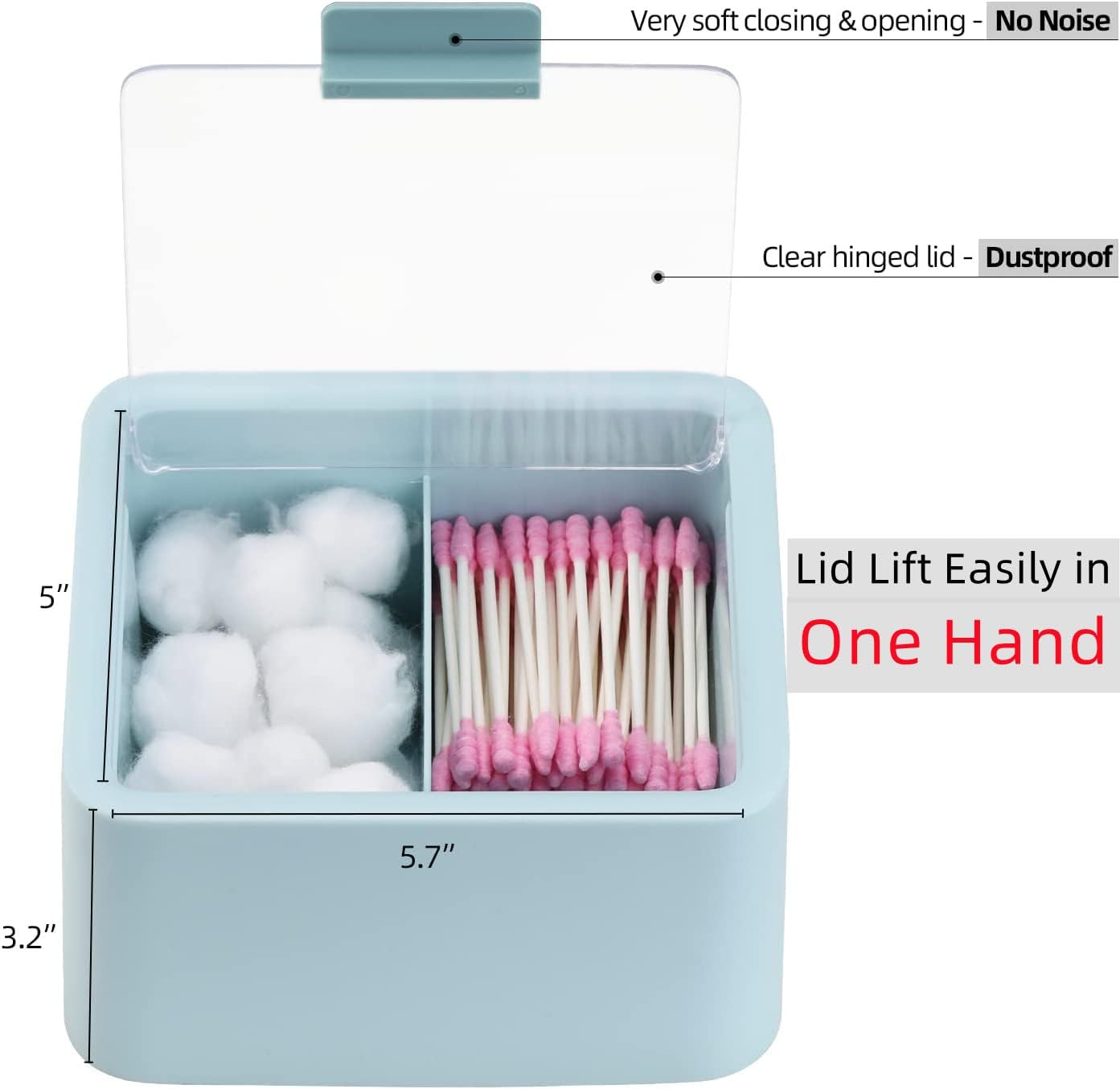 Tecbeauty 2pcs Qtips Holder - Middle Divider Cotton Pads Storage Dispenser Bathroom Organizer with Clear Hinged Lids for Cotton Balls Swabs Rounds - Blue & Pink