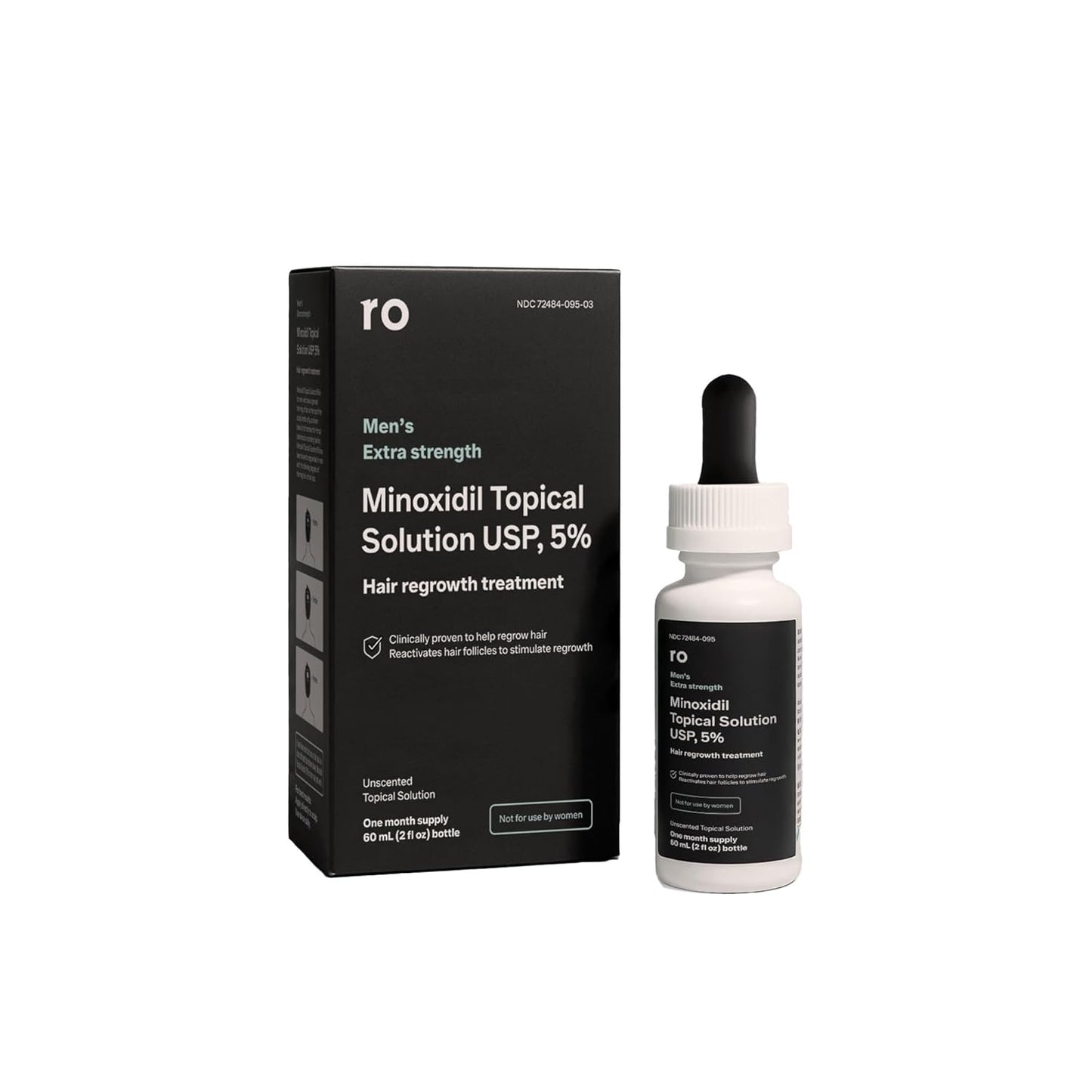 ROMAN Minoxidil 5% Solution for Men's Hair Loss and Regrowth, Unscented Liquid, Clinically Proven, 2 fl oz