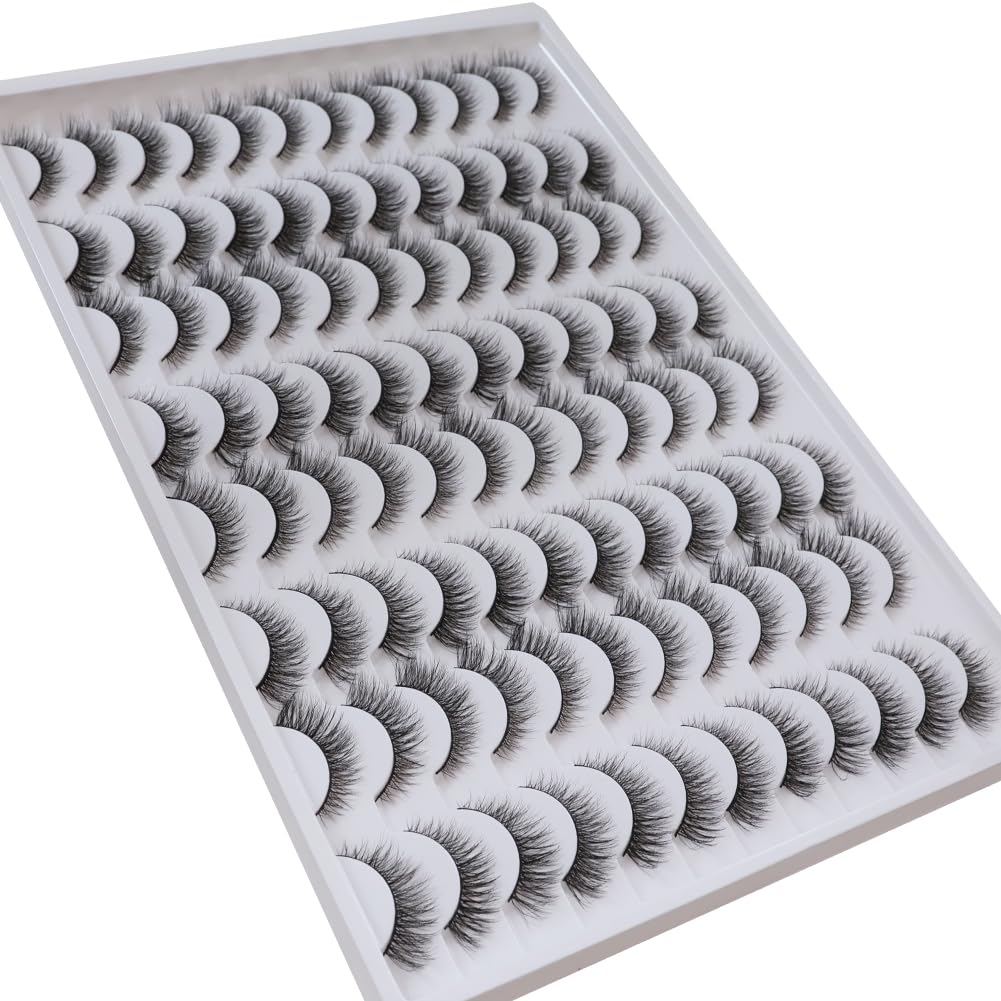 False Eyelashes 48 Pairs Faux Mink Lashes 14mm Wispy Lashes 3D Fluffy Cat Eye Lashes Pack Bulk Wholesale Strip Lashes(style 48-019)