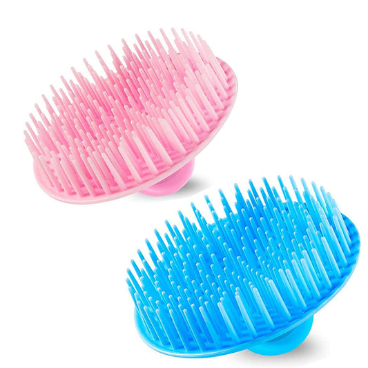 2Pack Hair Scalp Exfoliator Brush Dandruff Cleaning brush, Flexible Scalp Massager, Shower Shampoo Brush for Home, Office, Travel and Pets-Pink/Blue
